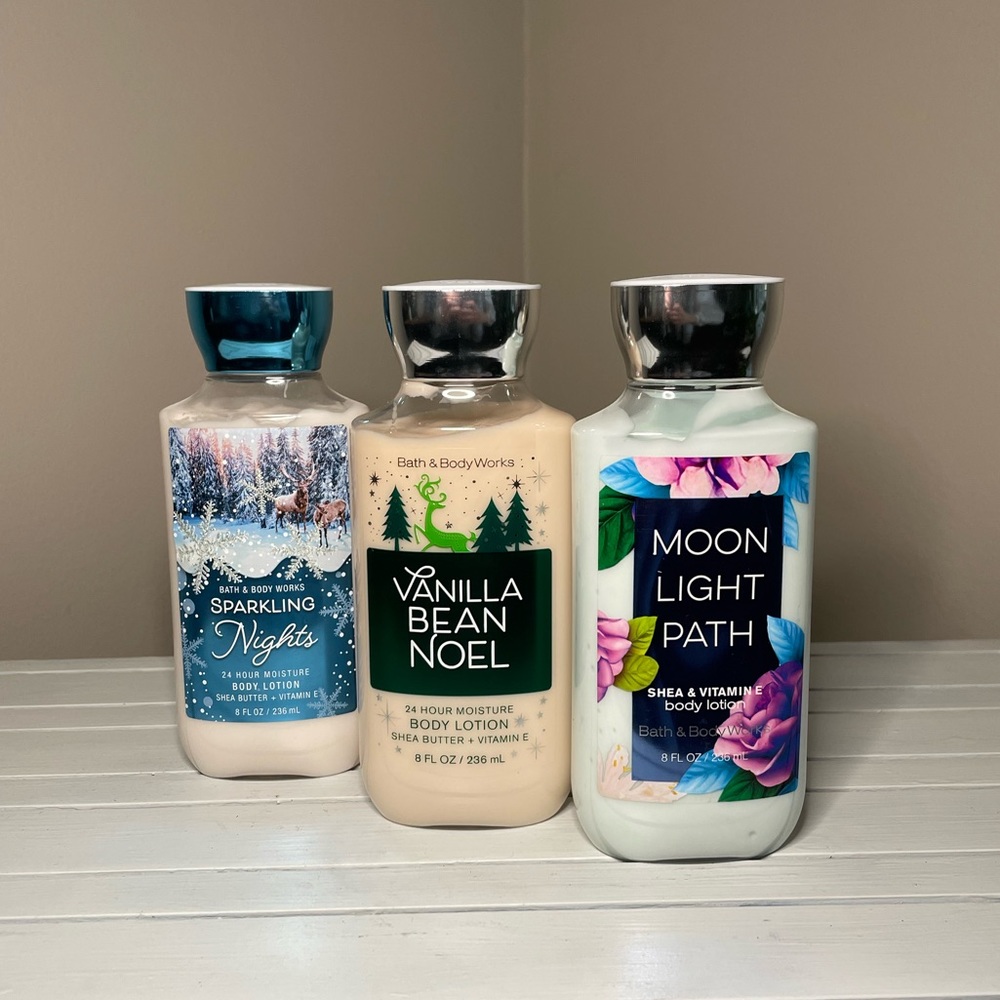 Bath & Body Works Lotions: Sparkling Nights, Vanilla Bean Noel, Moonlight Path